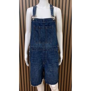 Gap Denim Women's Large Dark Wash Cotton Overall Shorts Raw Hem 11/19 L